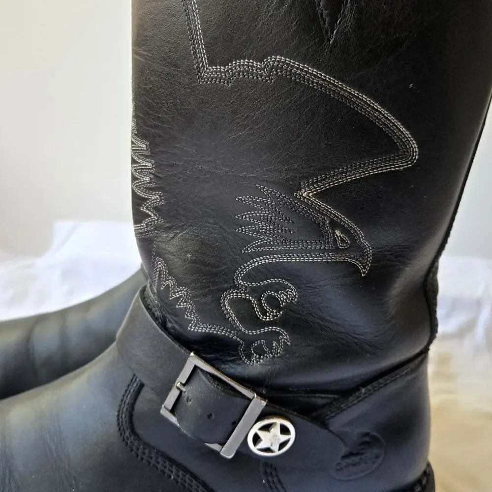 Georgia Boot Men's Black Leather Engineer Motor Bike Boots Eagle Detail Size 9